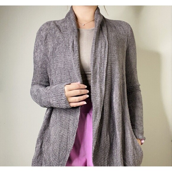 Barefoot Dreams Cozychic Lite Gray Soft Fuzzy Circle Cardigan Size XS/S - Picture 1 of 10